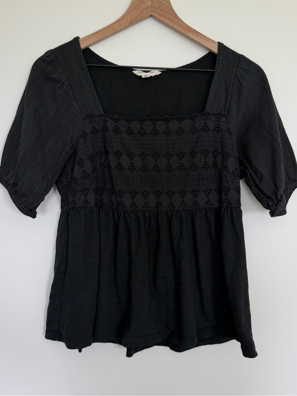 Lucky Brand Black Square-Neck Short Sleeve Top